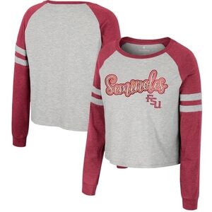 Colosseum Women's Seminoles Gray and Red Long Sleeve Cropped Raglan Top